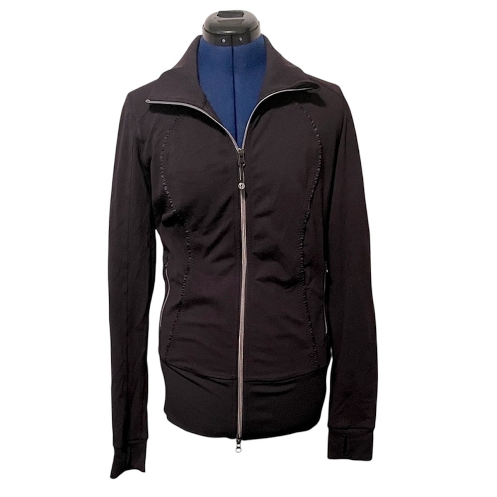 lululemon athletica Black Full Zip Jacket w/ Ruffles | Size 8 | Thumb Holes